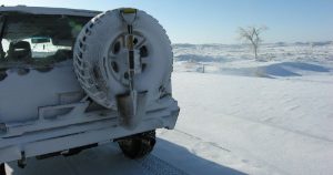 Snow covered Jeep in inner Mongolia.