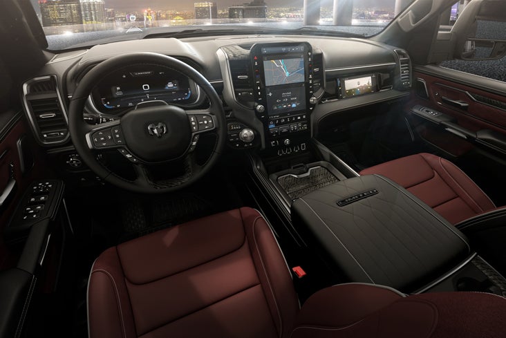 Ram Truck Luxury Interior Cockpit View at Night